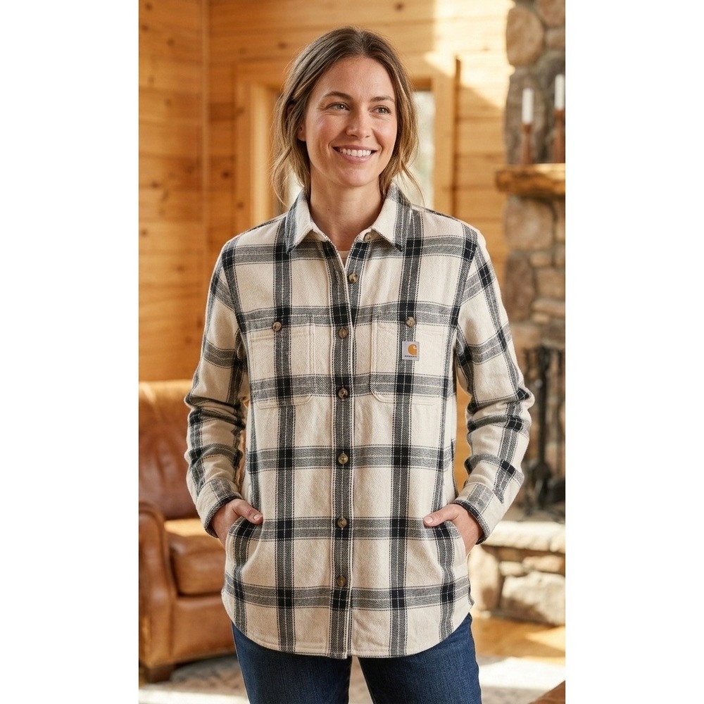 Carhartt Women's Loose Fit Heavyweight Twill Long Sleeve Plaid Shirt XS 0-2 NWT‎